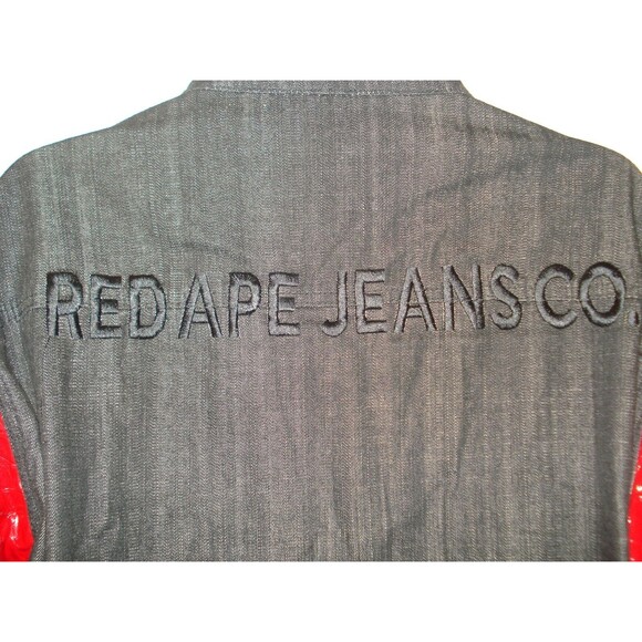 Vintage 90s Red Ape Jeans Co Faux Leather Jacket Mens Red Jean 2X - Picture 6 of 7